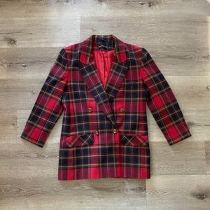 Vintage 1980s Giorgio Sant Angelo red & black plaid double breasted blazer, M